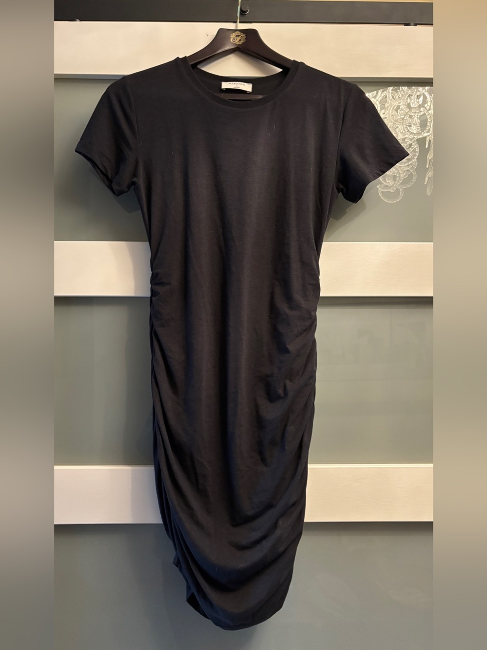 Babaton Aritzia Black Ruched Jersey Knit Dress Size Small LBD
